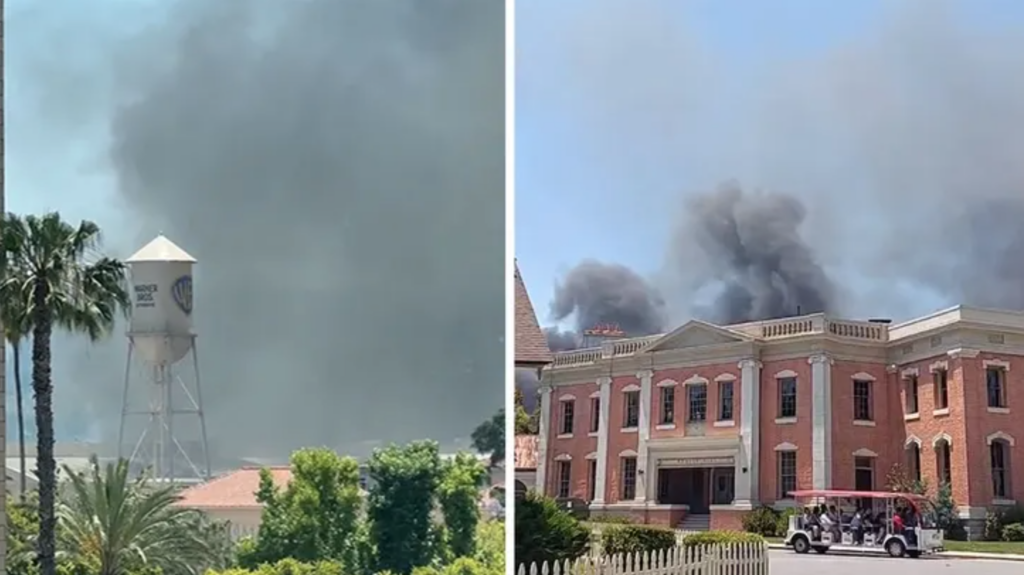 Incendio en los estudios de Warner Bros. genera columna de humo
