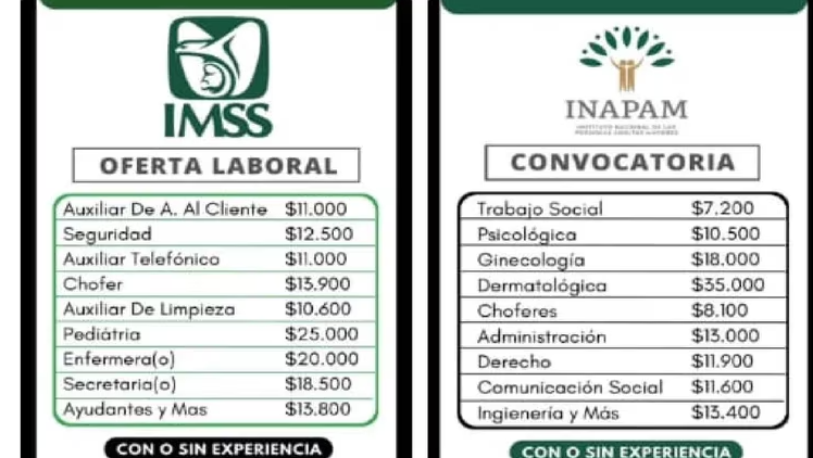 Alertan sobre vacantes falsas en INAPAM e IMSS