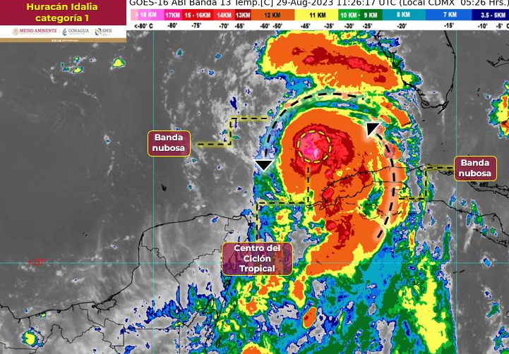‘Idalia’ ya es huracán categoría 1, se intensifica durante la madrugada