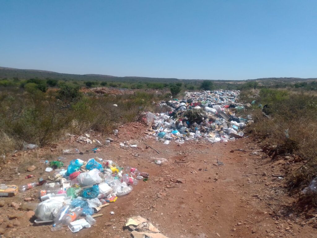 Desbordado el basurero de Talamantes, Chihuahua, tiran la basura por el camino 