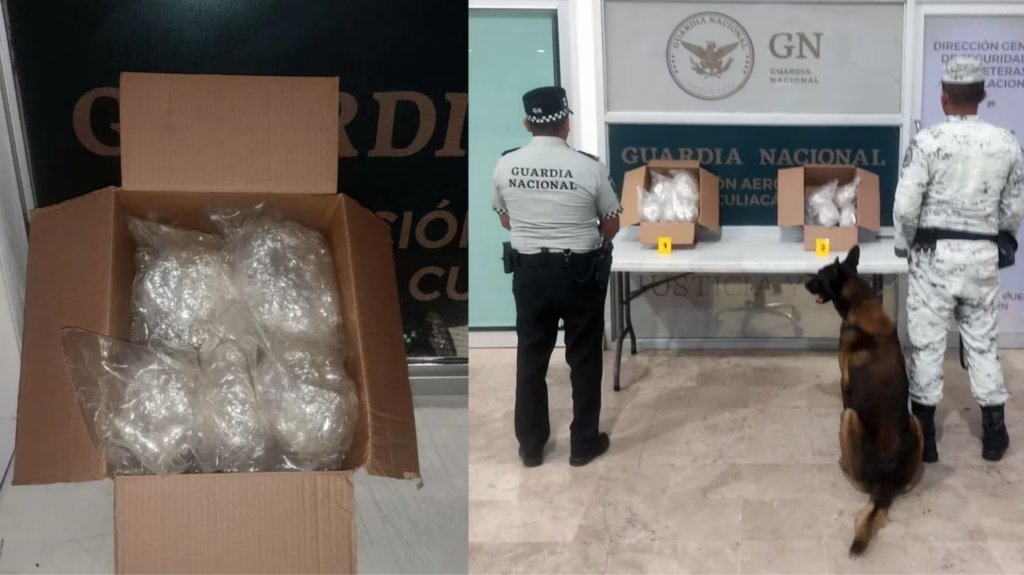 Guardia Nacional encontró cristal oculto en paquetes de mensajería del Aeropuerto Internacional de Culiacán