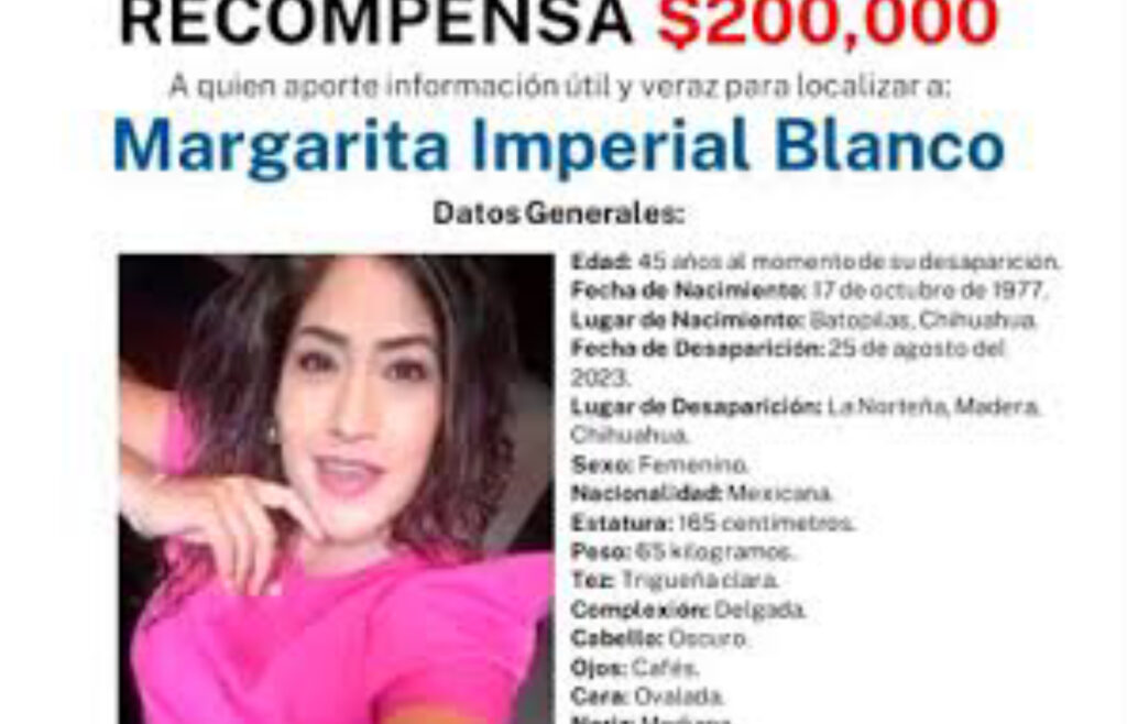 Ofrecen 200 mil pesos de recompensa por información que ayude a encontrar a Margarita Imperial