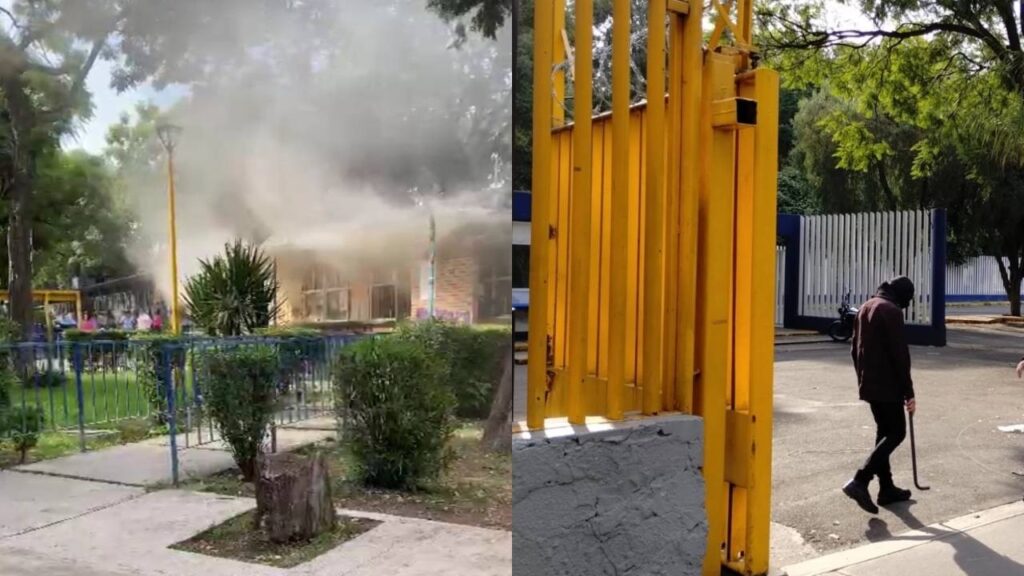 Encapuchados vandalizan e incendian CCH Azcapotzalco; reportan 3 heridos