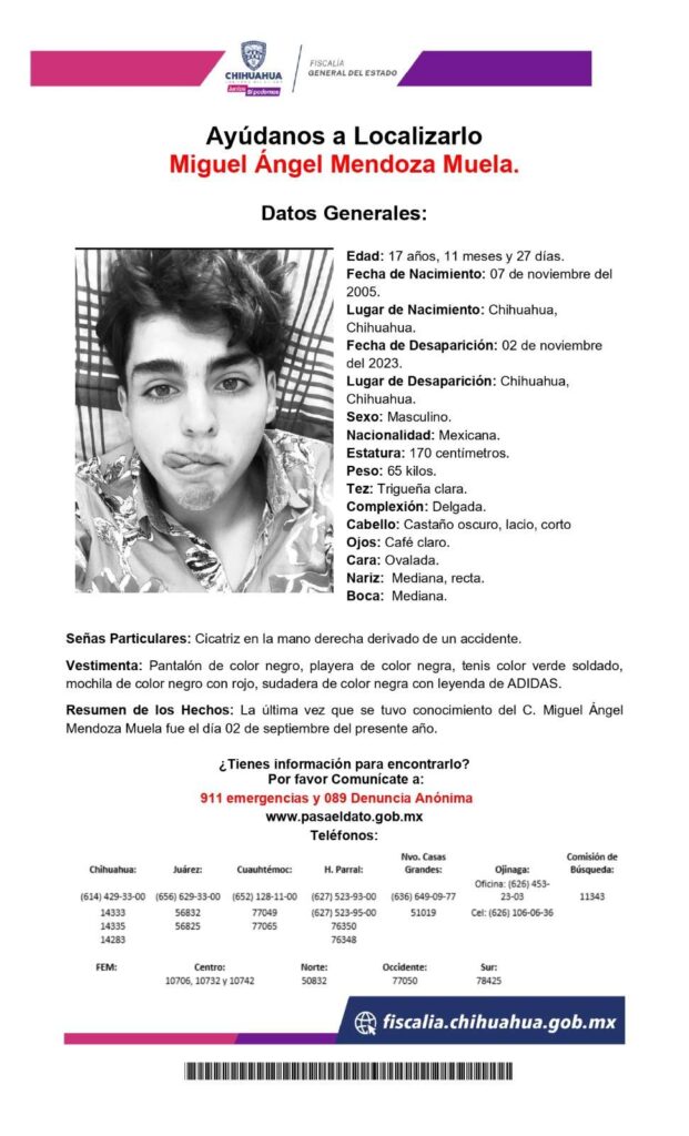 Piden ayuda para localizar a joven de 17 años desaparecido