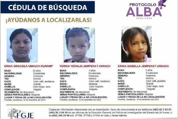Desaparece familia ecuatoriana en Zacatecas; entre ellos cuatro niñas