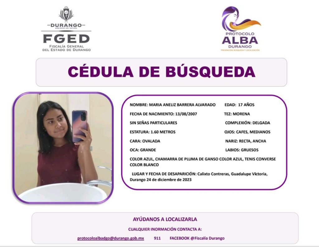 Jovencita desapareció desde el 24 de diciembre