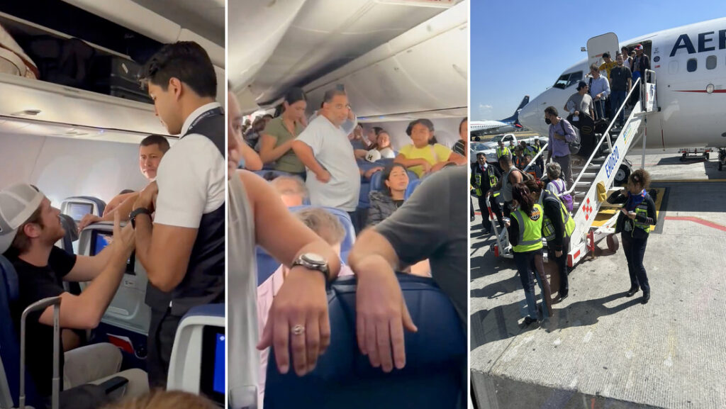 Pasajero abre puerta de emergencia y camina por el ala durante un retraso en AICM