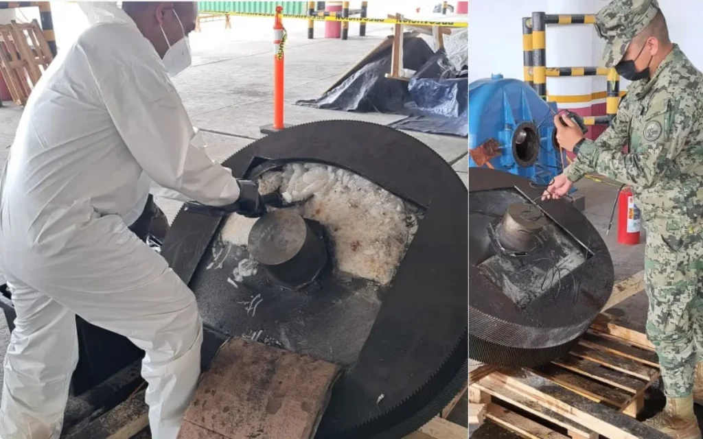 Hallan más de 80 kilos de metanfetamina en doble fondo de caja de engranaje en Veracruz