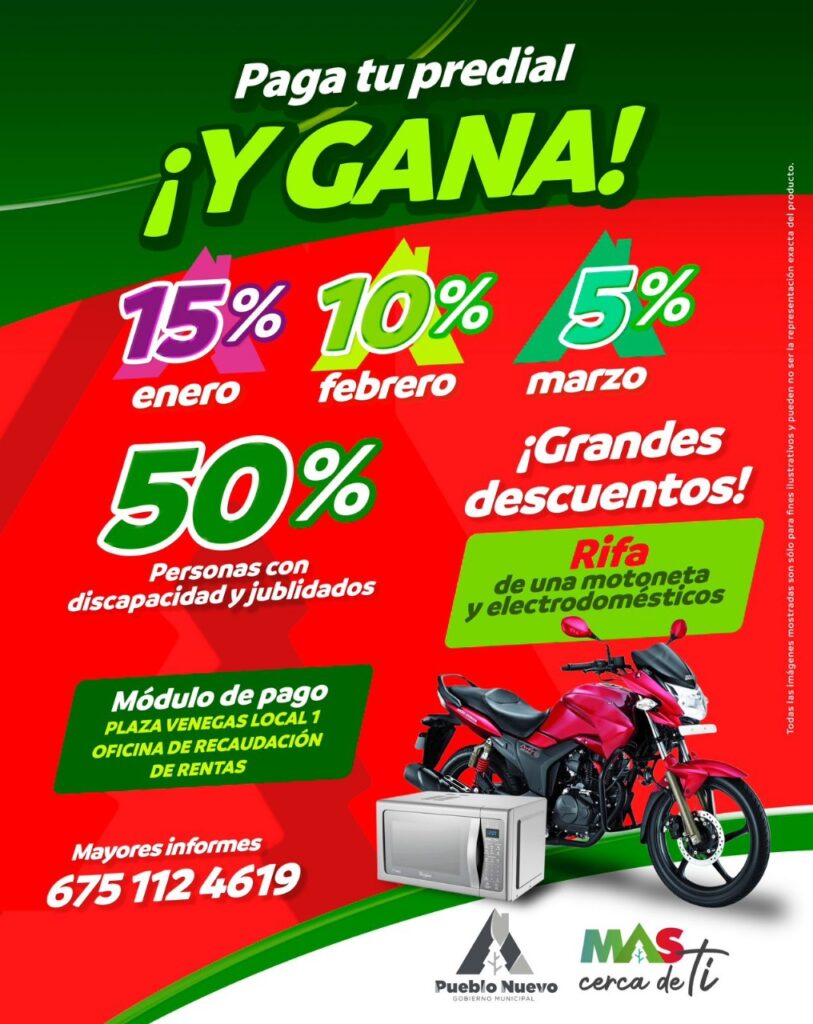 Paga el predial y participa en la rifa de una motocicleta