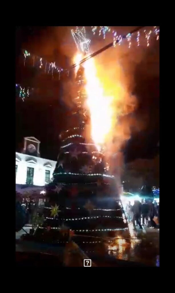 Arde en llamas el arbolito de Navidad de la plaza