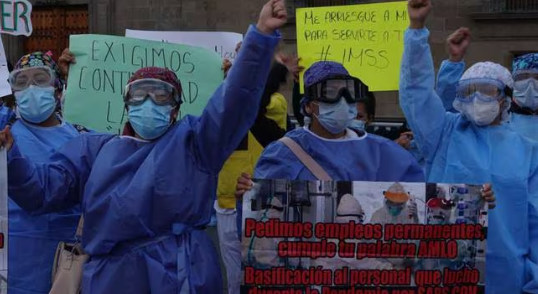 Protesta personal de salud por la falta de bases; exigen el cumplimiento de la promesa de AMLO