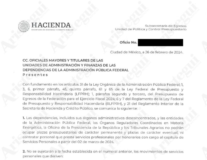 Hacienda suspende contrataciones a nivel federal hasta finales de sexenio