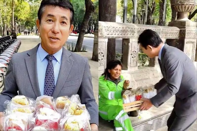 Embajador de Japón en México reparte tortas de tamal por el Día de la Candelaria