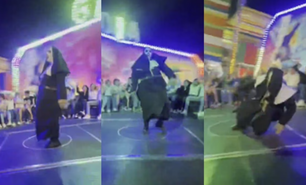 La monja de la feria sufre una caida durante su presentacion en la feria  de Reynosa 2024