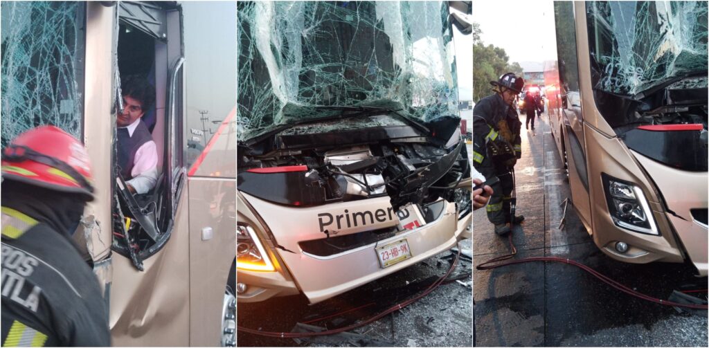 Choque entre tráiler y autobús de pasajeros en Tlalnepantla deja 8 heridos