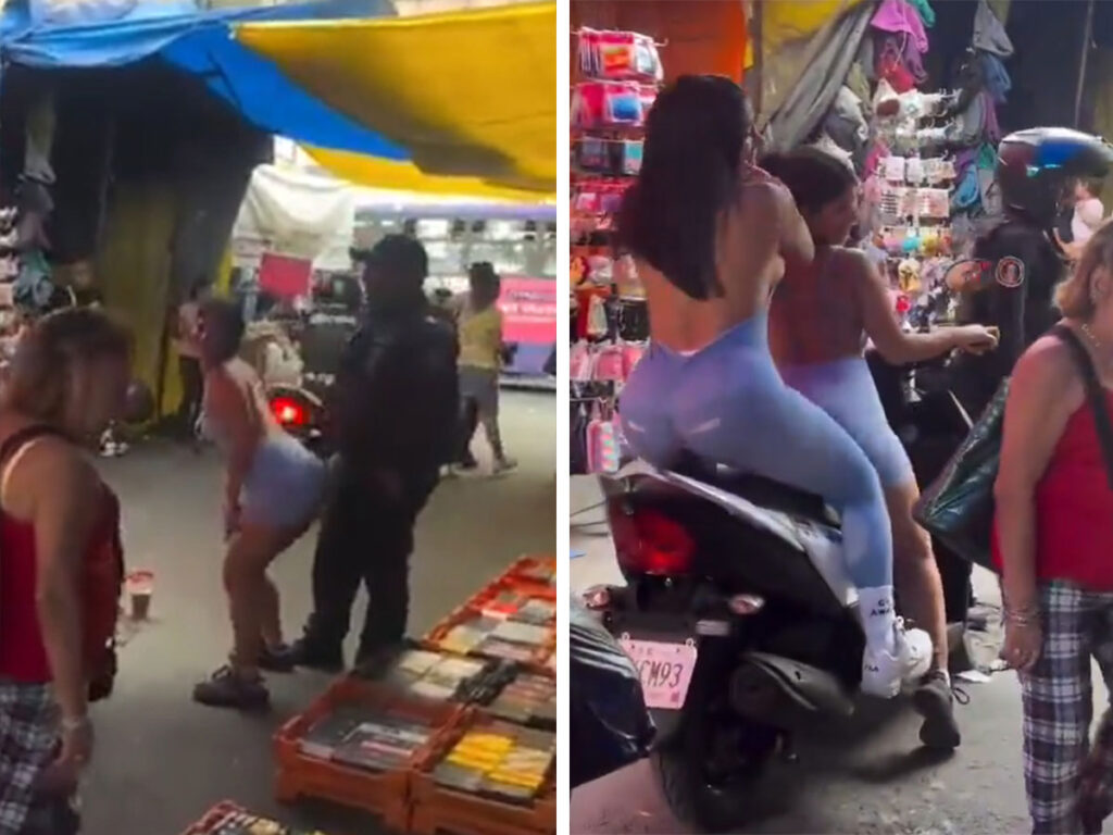 Mujeres bailan frente a policías en la Ciudad de México