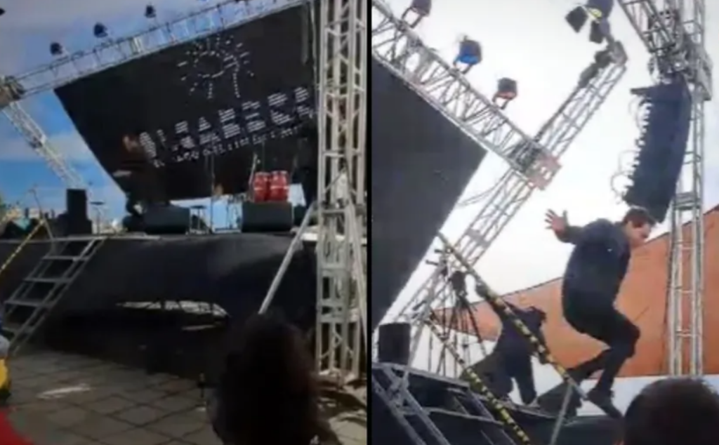 Una pantalla gigante cae sobre el escenario durante el show del mago Jean Paul Olhaberry