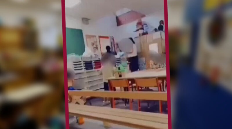 Captan en VIDEO a maestra de kinder golpeando a niña en plena clase