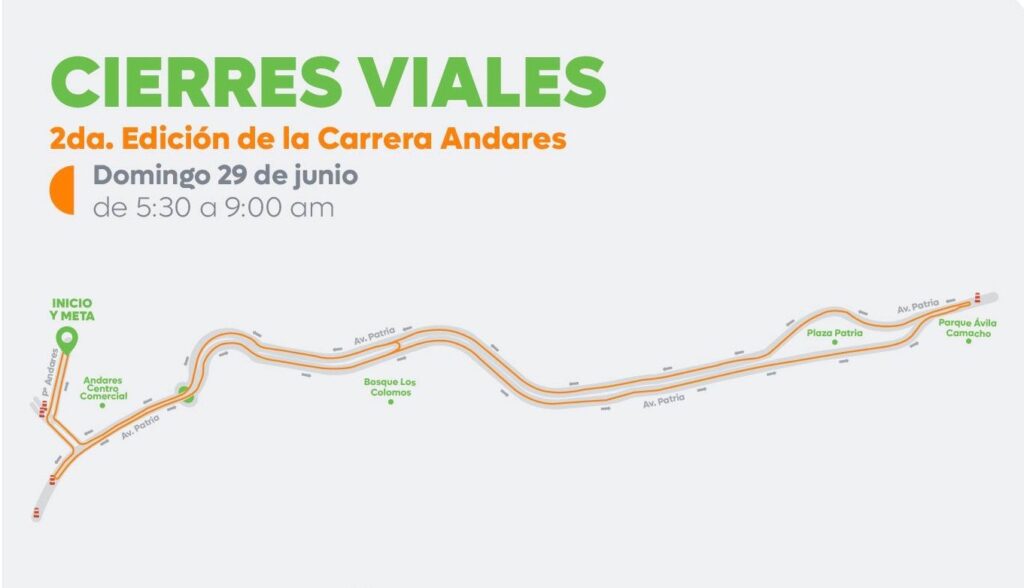 Cierres viales en Zapopan por 2ª Carrera Andares este domingo