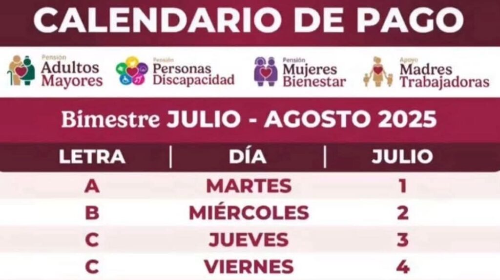 Confirman calendario de pago para pensiones Bienestar, bimestre julio – agosto 2025