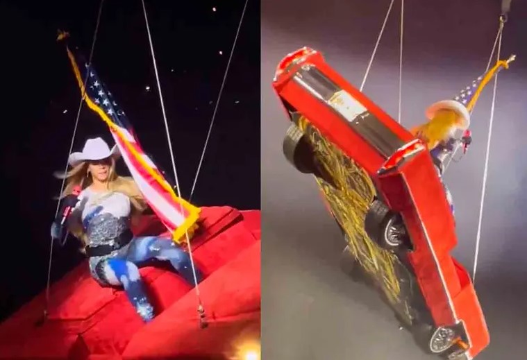 Beyoncé queda suspendida en el aire por falla de auto volador
