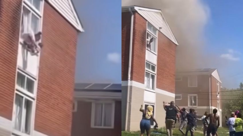 VIDEO: Madre lanza a su bebé desde un tercer piso para salvarlo de explosión