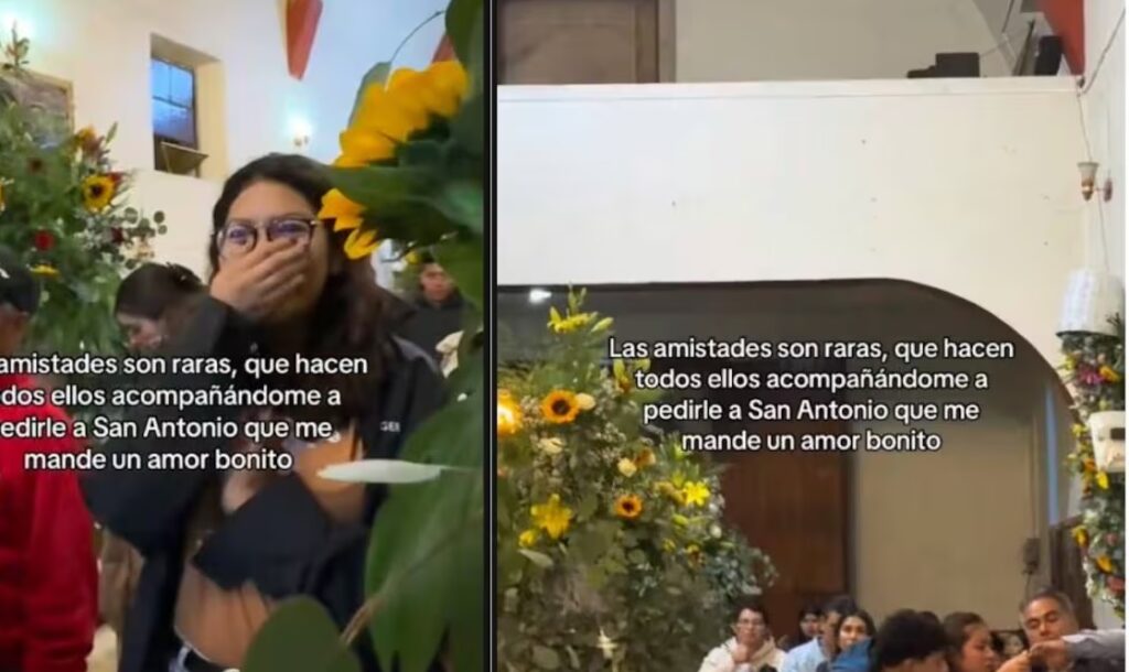 ¡Con fe y risas! Joven va con sus amigos a pedirle a San Antonio un amor bonito