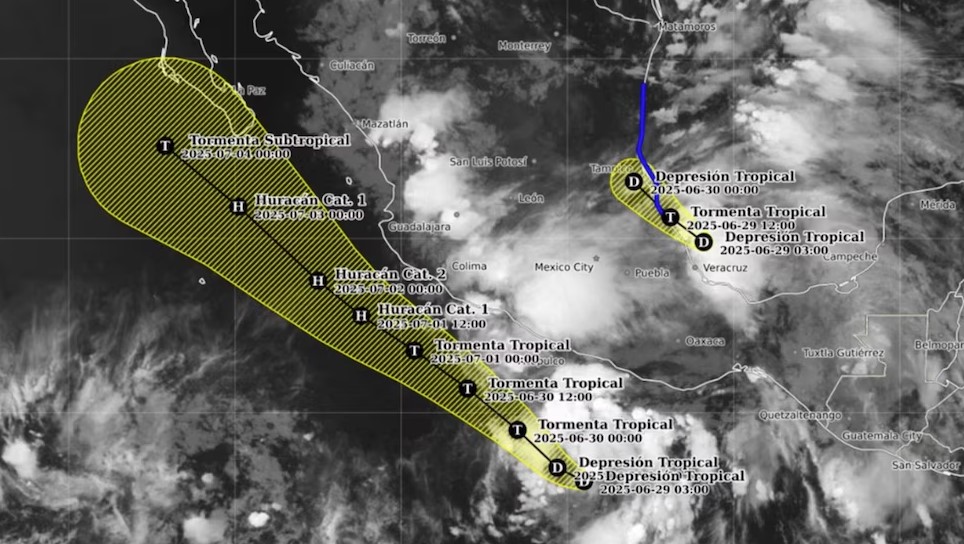 Tormenta tropical Barry toca tierra en Tamaulipas, mientras Flossie acecha el Pacífico Mexicano