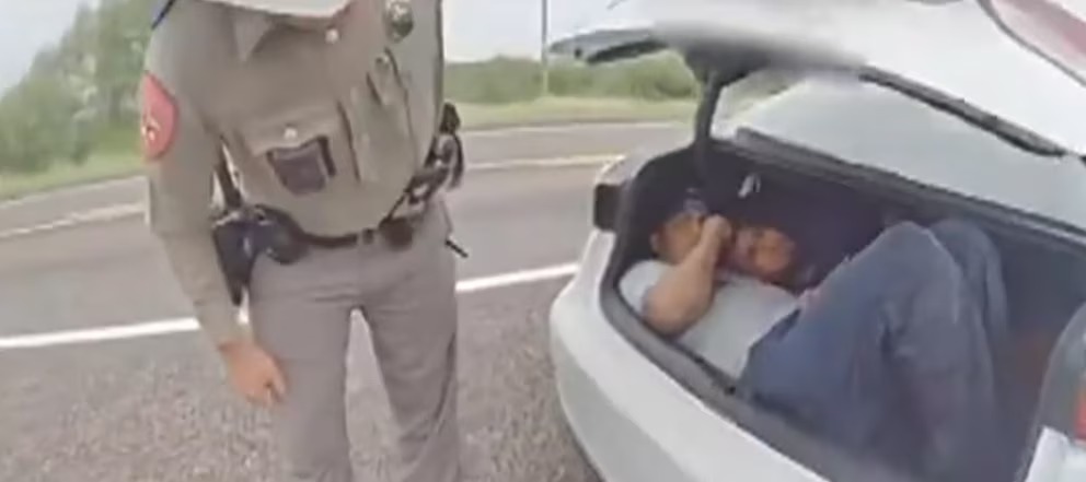 Perro policía descubre a dos migrantes que viajaban en la cajuela
