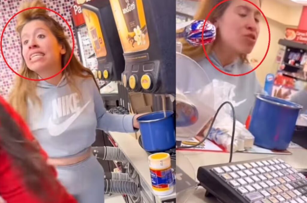 Mujer intenta llenar olla con café