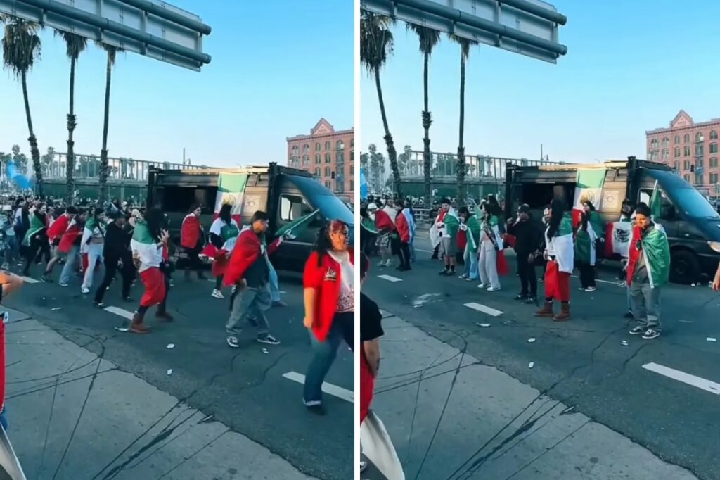VIDEO: Migrantes mexicanos convierten protesta en Los Ángeles en fiesta de identidad con ‘Payaso de Rodeo’