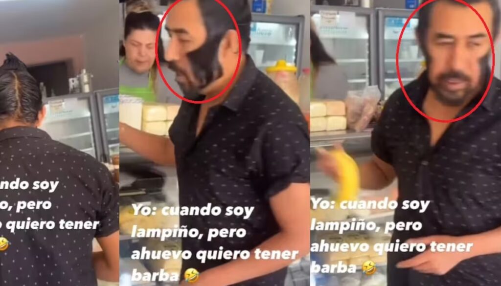 VIDEO: Hombre se peina el cabello hacia la cara para simular patillas y bigote