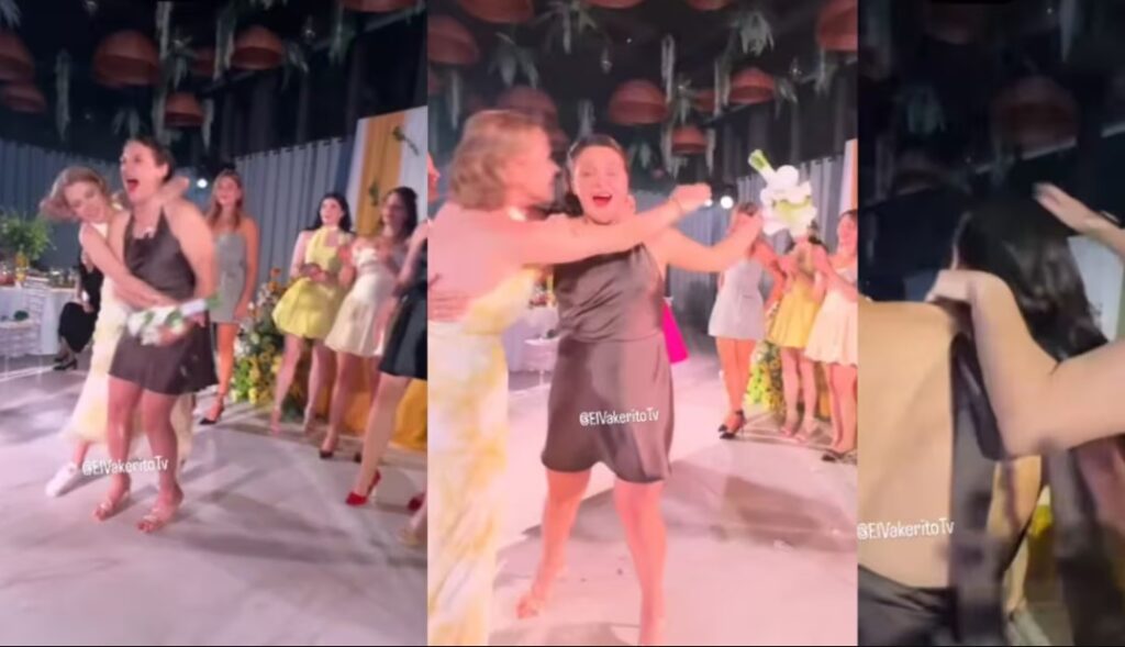 Mujer desesperada se pelea por el ramo en una boda