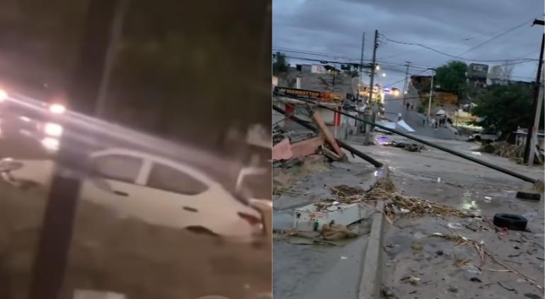 Aguacero en Juárez: derriba bardas y arrastró autos anoche