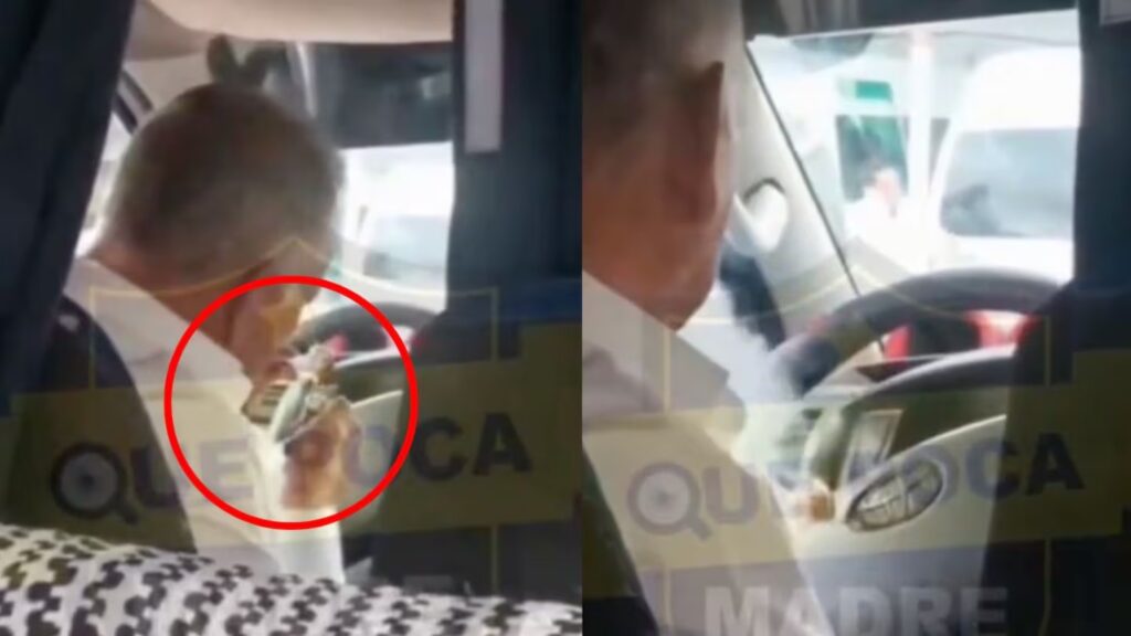 Chofer de transporte público es captado drogándose durante el trabajo
