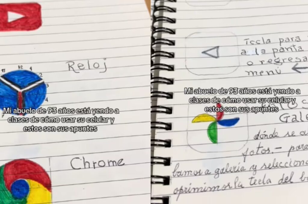 Abuelito de 93 años aprende a usar celular con libreta de apuntes