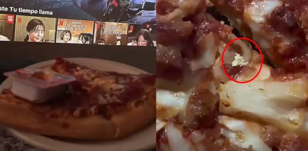 Joven denuncia pizza con huevos de mosca