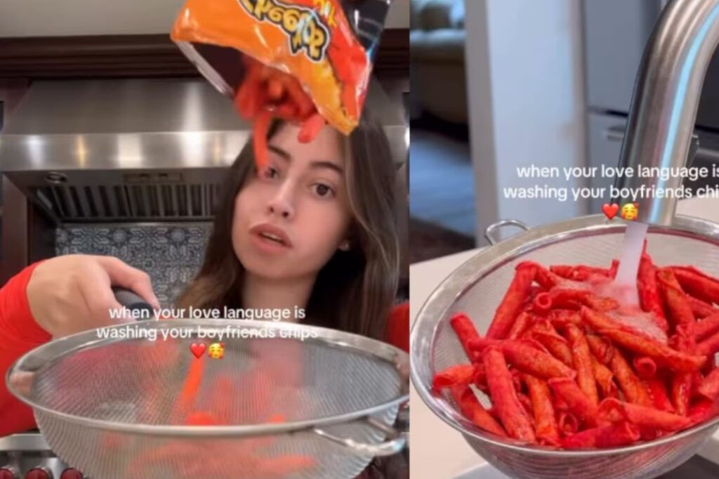 Joven lava papas con chile para su novio que no comen chile