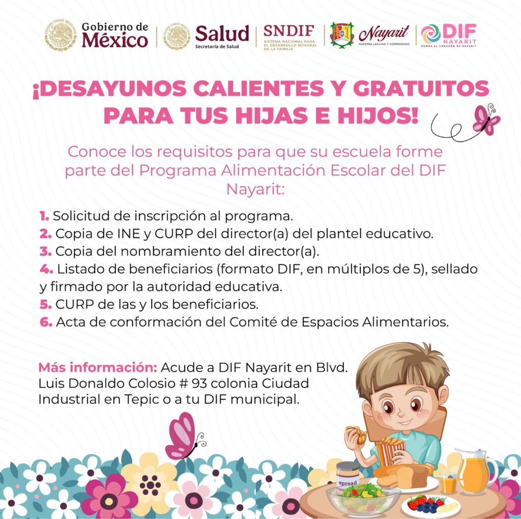 El Sistema DIF Nayarit continúa fortaleciendo el desarrollo de niñas, niños y adolescentes a través del programa Alimentación Escolar.