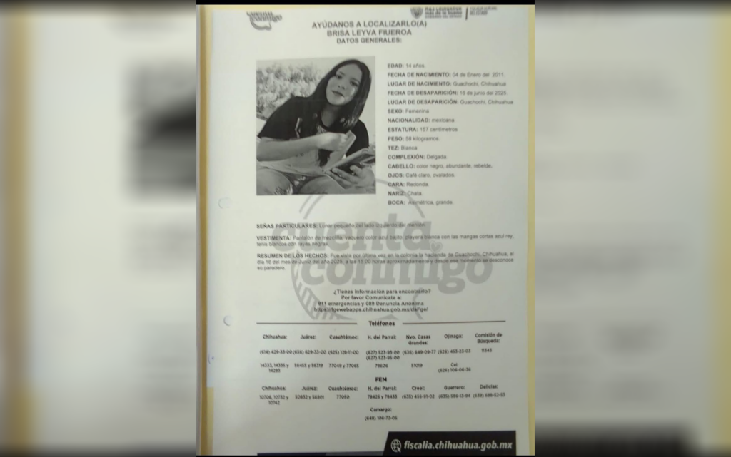 Buscan a adolescente desaparecida en Guachochi; piden ayuda para localizarla