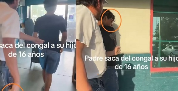 VIDEO: Papá furioso entra al prostíbulo, saca a su hijo con cinturón en mano y lo regaña a gritos