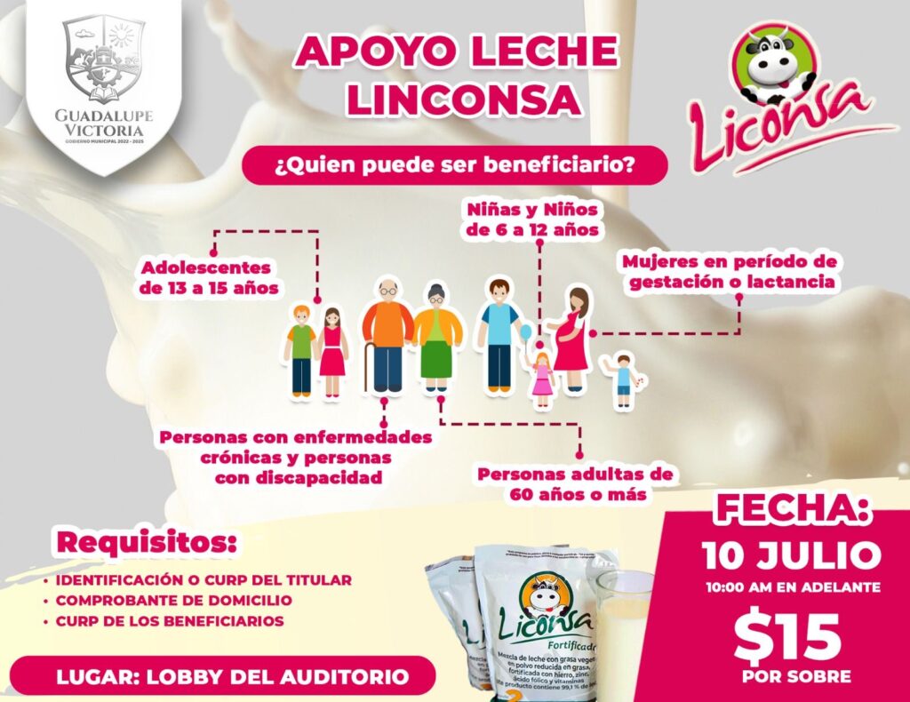 Anuncian jornada de apoyo con leche Liconsa en Guadalupe Victoria