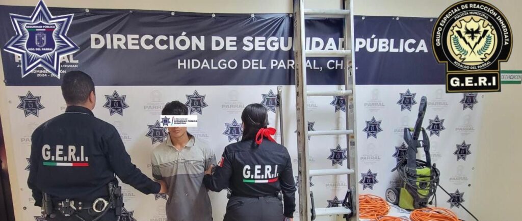 GERI detiene a presunto ladrón con artículos robados en la Col. Paseos de Almanceña