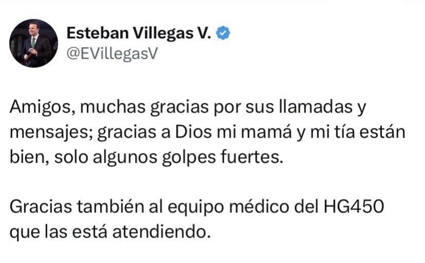 Esteban Villegas confirma que su madre y tía están fuera de peligro tras accidente en San Juan del Río