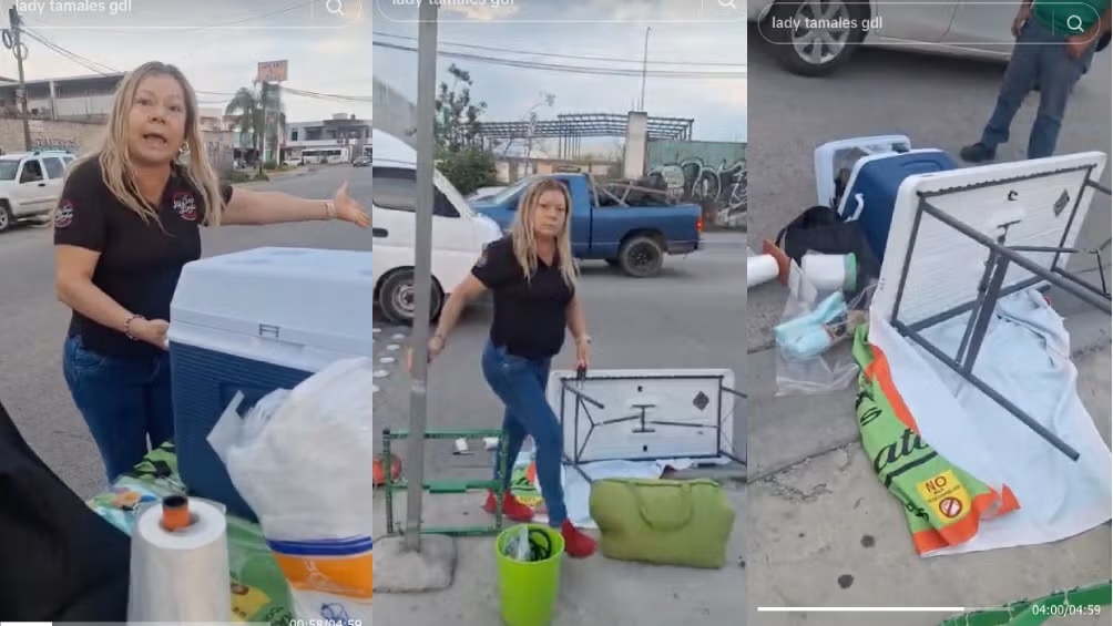 VIDEO: “Lady Tamales” volcó carrito de una vendedora ambulante en plena vía pública
