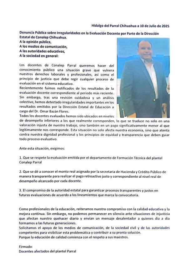 Inconformes Maestros del Conalep Parral detectan irregularidades en la selección para este ciclo escolar