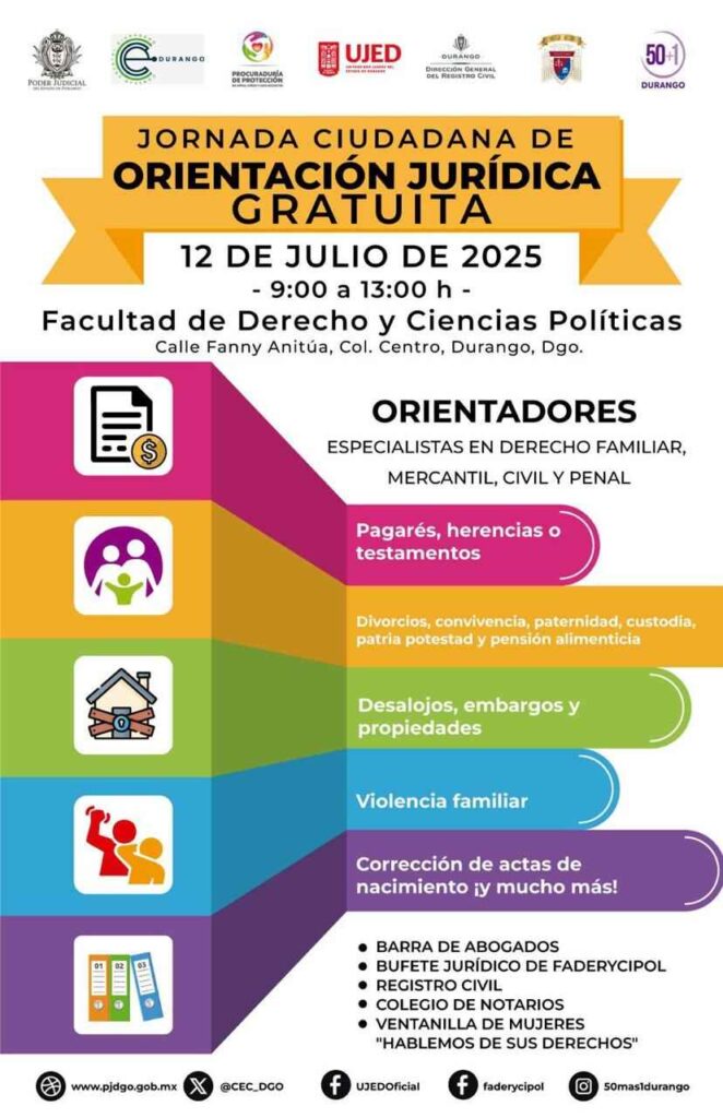 Octava Jornada de Orientación Jurídica gratuita se llevará a cabo el 12 de julio
