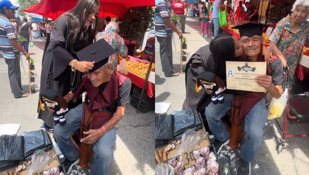 VIDEO: Se gradúa y le dedica su logro a su abuelito que vende ajos y canela en un tianguis