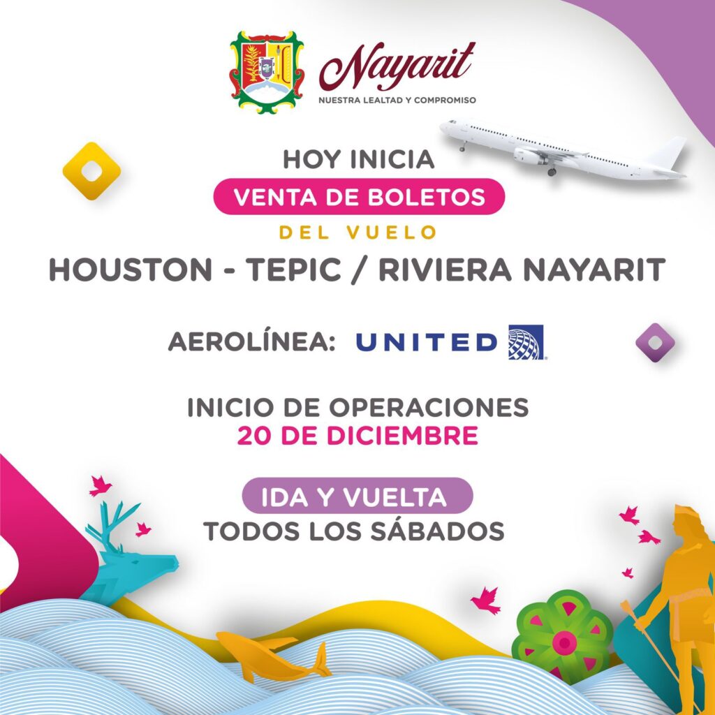 Nueva ruta Houston, Texas – Tepic / Riviera Nayarit con United Airlines