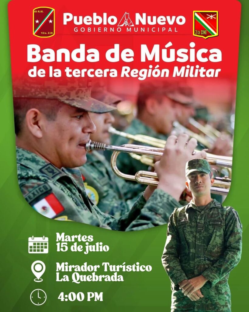 Invitan a disfrutar presentación musical militar en La Quebrada